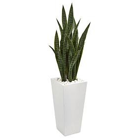 Nearly Natural 4' Sansevieria Artificial Plant in White Tower Planter