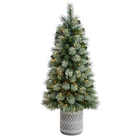 Nearly Natural 4.5’ Pine Artificial Christmas Tree in Stone Planter