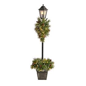 Nearly Natural 5 Ft. Pre-lit Decorated Lamp Post with 50 LED Lights