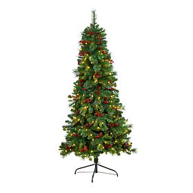 Nearly Natural 6’ Flat Back Mountain Pine  Christmas Tree