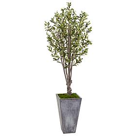 Nearly Natural 6 ft. Olive Tree in Stone Planter