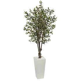 Nearly Natural 6 ft. Olive Tree in White Tower Planter