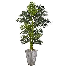 Nearly Natural 7 ft. Artificial Golden Cane Palm Tree w/Cement Planter