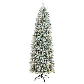 Nearly Natural 7’ Slim Flocked Montreal Fir  Christmas Tree