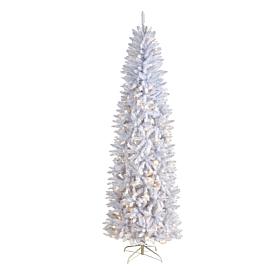 Nearly Natural 8’ Slim White  Christmas Tree with 400 Lights