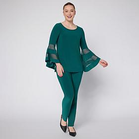 Nina Leonard 2-Piece Set with Mesh Bell Sleeves