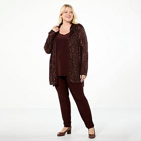 Nina Leonard 3-piece Sequined Button-Front Top, Tank and Pant Set