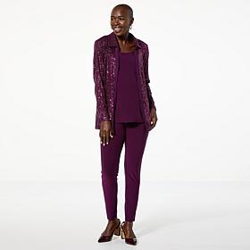 Nina Leonard 3-piece Sequined Button-Front Top, Tank and Pant Set