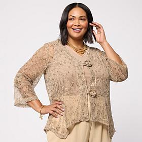Nina Leonard 3/4-Sleeve Bolero Top with Coconut Buttons
