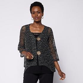 Nina Leonard 3/4-Sleeve Bolero Top with Coconut Buttons