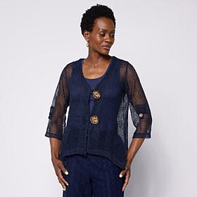 Nina Leonard 3/4-Sleeve Bolero Top with Coconut Buttons