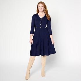 Nina Leonard 3/4-Sleeve Fit-and-Flare Sweater Dress