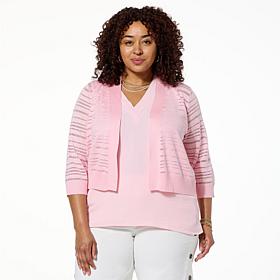 Nina Leonard 3/4-Sleeve Solid Sheer Bolero