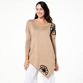 Nina Leonard 3D Floral Pullover Sweater