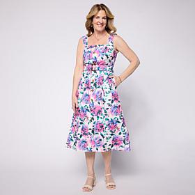 Nina Leonard Button-Front Stretch Linen Sleeveless Dress
