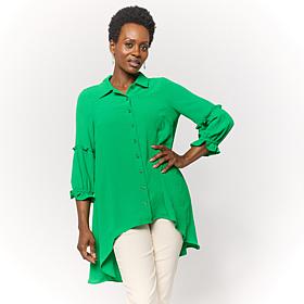 Nina Leonard Button-Front Textured Wave Tunic Blouse