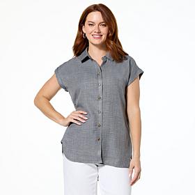 Nina Leonard Collared Button Front Dolman-Sleeve Shirt