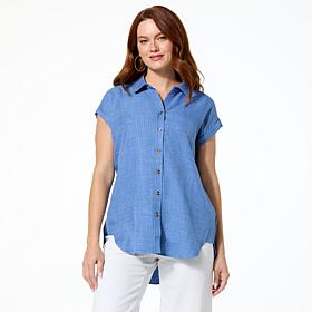 Nina Leonard Collared Button Front Dolman-Sleeve Shirt