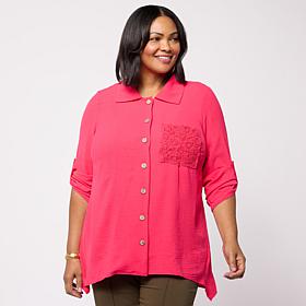 Nina Leonard Collared Button Front Top