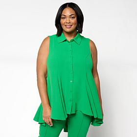 Nina Leonard Collared Sleeveless Button Front Top