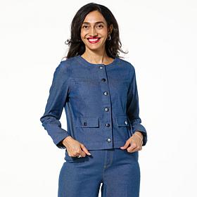 Nina Leonard Denim Twill Jacket with Faux Pockets