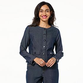 Nina Leonard Denim Twill Jacket with Faux Pockets
