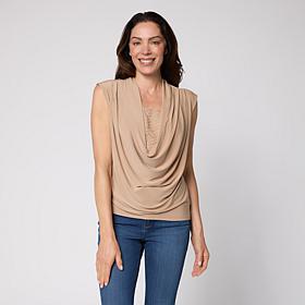 Nina Leonard Drape Neck Sleeveless Knit Top