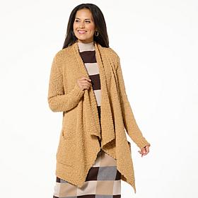 Nina Leonard Draped Open Front Cardigan