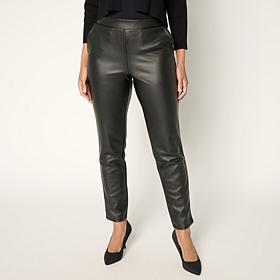 Nina Leonard Elastic Waist Faux Leather Narrow Pant