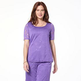 Nina Leonard Elbow Sleeve Burnout Top