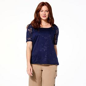 Nina Leonard Elbow Sleeve Burnout Top