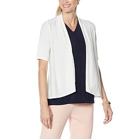 Nina Leonard Elbow-Sleeve Drape-Front Bolero