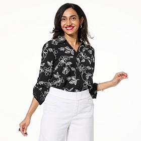 Nina Leonard Embroidered Button Front Blouse