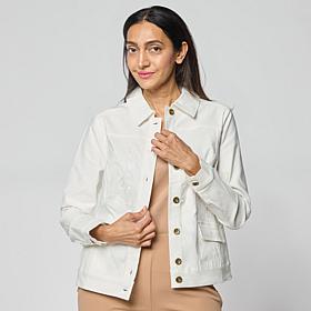 Nina Leonard Embroidered Button-Front Collared Jacket