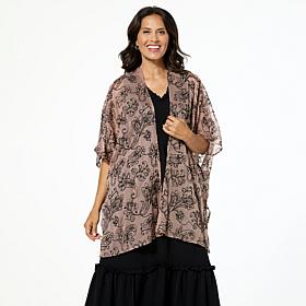 Nina Leonard Embroidered Novelty Chiffon Kimono