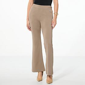 Nina Leonard Flared-Leg Pant with Buckle Detail
