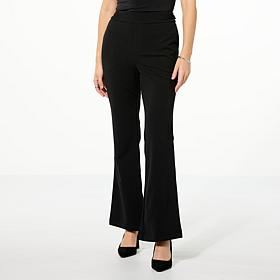 Nina Leonard Flared-Leg Pant with Buckle Detail
