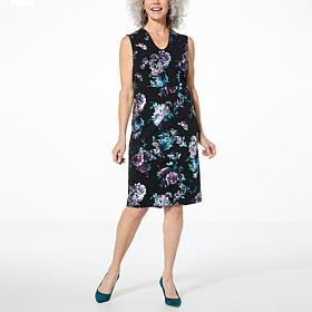 Nina Leonard Floral Foil Print Scuba Sheath Dress