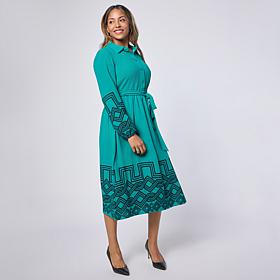 Nina Leonard Half Placket Collared Midi Shirtdress