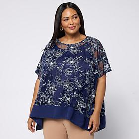 Nina Leonard Kimono Knit Floral Top with Tank 2-piece Set