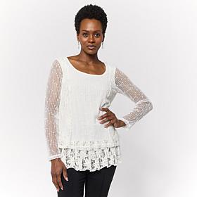 Nina Leonard Long Sleeve Mixed Media Blouse