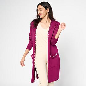 Nina Leonard Long-Sleeve Sweater Knit Studded Cardigan