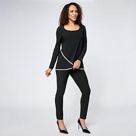 Nina Leonard Long Sleeve Tulip Hem Top and Pant 2-piece Set