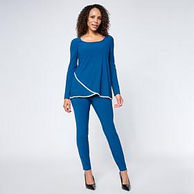 Nina Leonard Long Sleeve Tulip Hem Top and Pant 2-piece Set