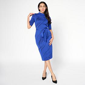 Nina Leonard Mixed Jacquard Knit Mock-Neck Sweater Dress