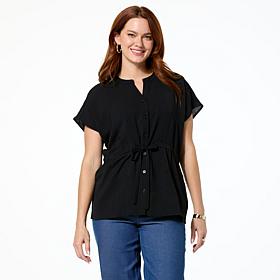 Nina Leonard Notch Neck Button-Front Top