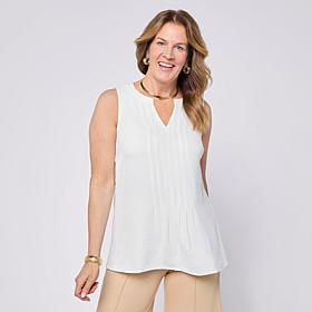 Nina Leonard Notch Neck Pleat Front Tank