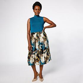 Nina Leonard Ribbed Knit Sleeveless Mock-Neck Midi Dress