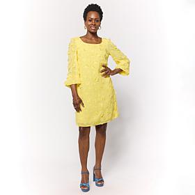 Nina Leonard Round Neck Long Balloon Sleeve Float Dress