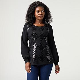Nina Leonard Scoop Neck Sequin Sweater